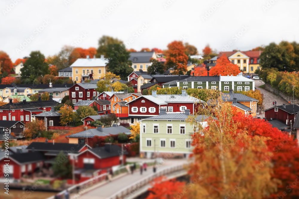 Wall mural View of old Porvoo, Finland. Beautiful city autumn landscape with colorful wooden buildings.