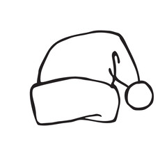 Santa hat vector icon. Linear black and white illustration for coloring. Isolated cartoon symbol on a white background.