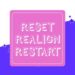 Handwriting text Reset Realign Restart. Conceptual photo Life audit will help you put things in perspectives Dashed Stipple Line Blank Square Colored Cutout Frame Bright Background