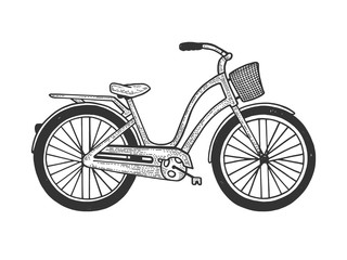 Fototapeta na wymiar Female urban bicycle bicycle sketch engraving vector illustration. Tee shirt apparel print design. Scratch board style imitation. Hand drawn image.