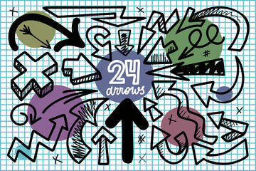 Hand drawn arrows vector illustration set