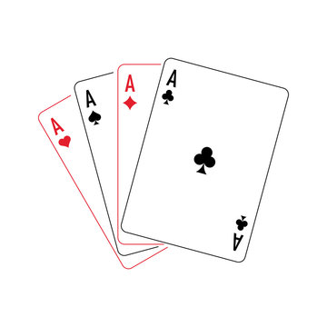Four aces playing cards suits. Winning poker combination. Vector flat line illustration