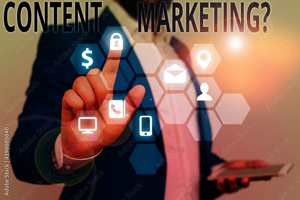 Poster conceptual hand writing showing content marketing question. concept meaning involves creation and sh