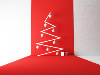 modern new year's tree with the gift, 3d