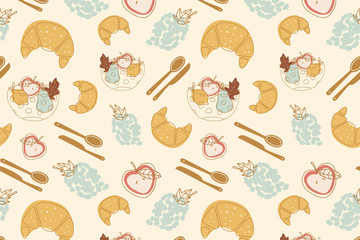 Colorful modern fall digital seamless pattern with bright cartoon objects. Modern flat style.
