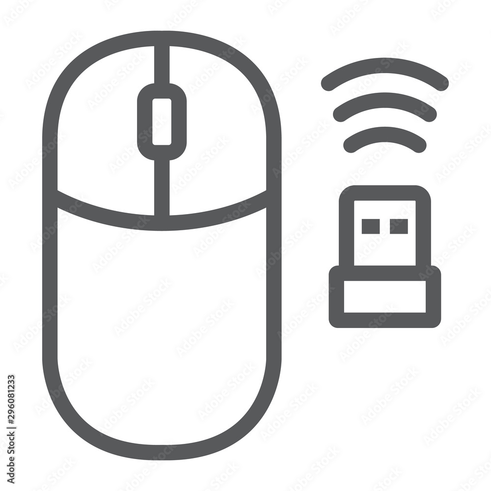 Poster wireless mouse line icon, cursor and device, computer mouse sign, vector graphics, a linear pattern 