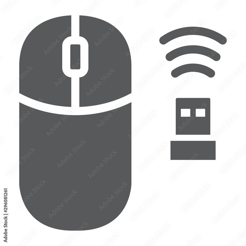Poster wireless mouse glyph icon, cursor and device, computer mouse sign, vector graphics, a solid pattern 