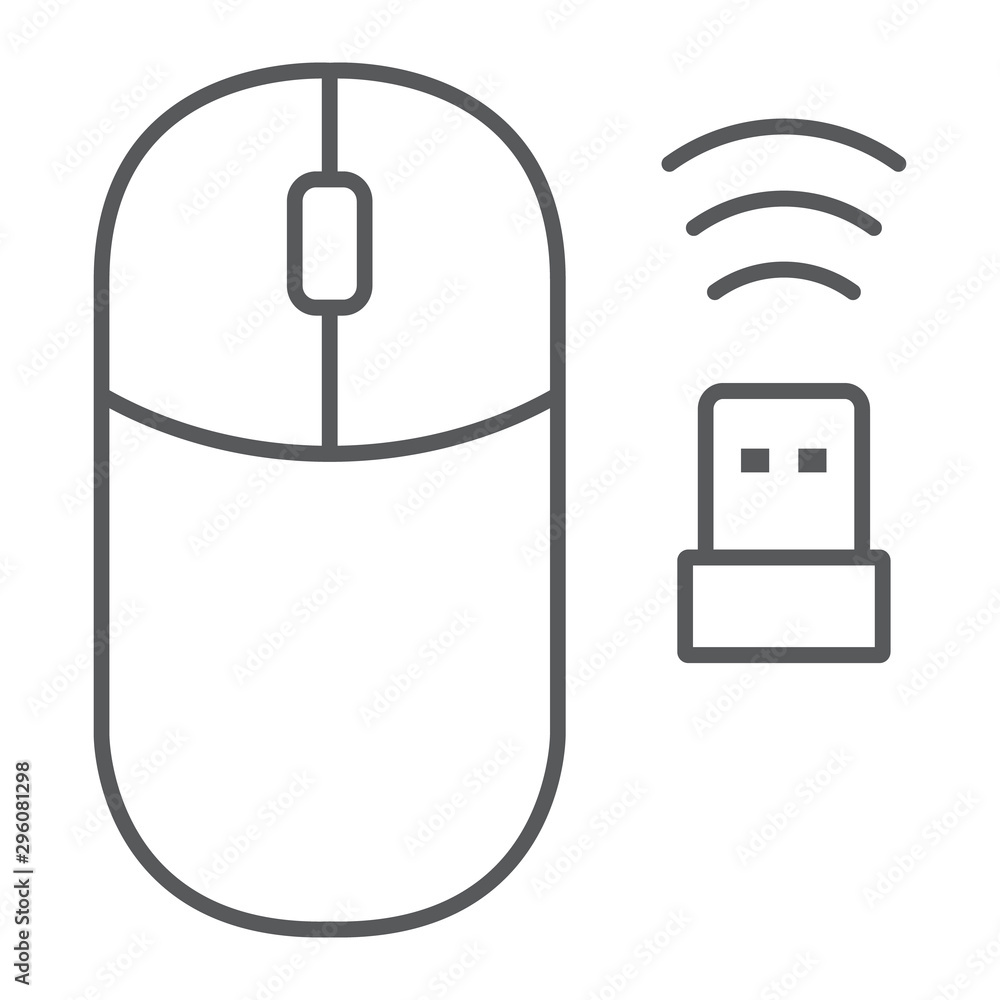Poster wireless mouse thin line icon, cursor and device, computer mouse sign, vector graphics, a linear pat