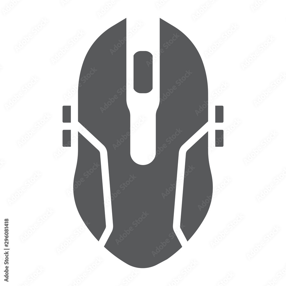 Poster gaming mouse glyph icon, game and device, computer mouse sign, vector graphics, a solid pattern on a