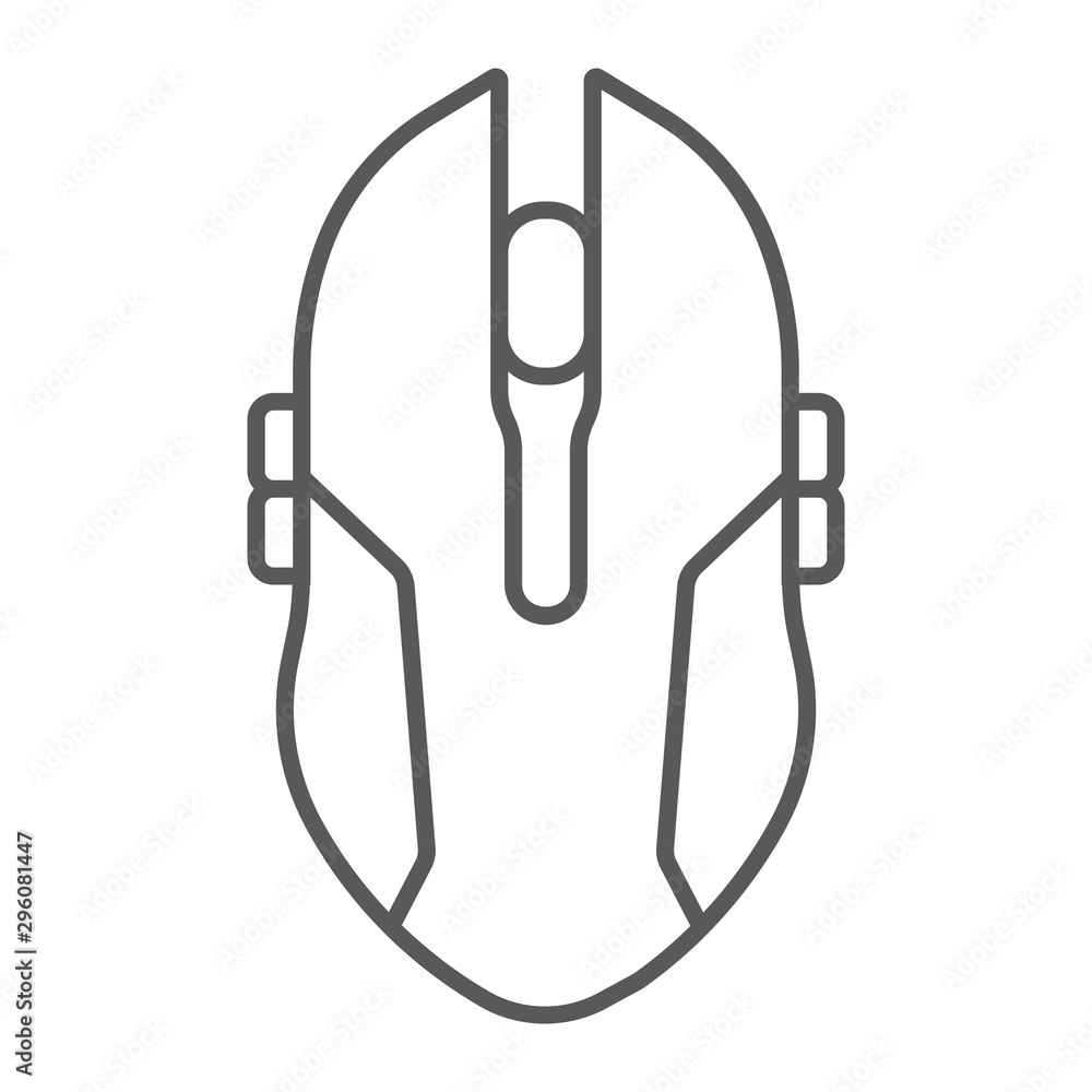Poster gaming mouse thin line icon, game and device, computer mouse sign, vector graphics, a linear pattern