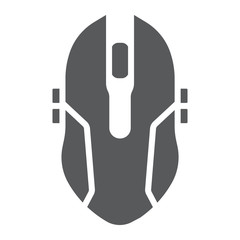 Gaming mouse glyph icon, game and device, computer mouse sign, vector graphics, a solid pattern on a white background.