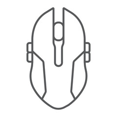 Gaming mouse thin line icon, game and device, computer mouse sign, vector graphics, a linear pattern on a white background.