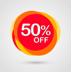 50% off discount sticker. Special offer sale red tag isolated vector illustration. Discount offer price label, symbol for advertising campaign in retail, sale promo marketing, ad offer on shopping day