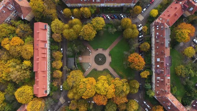Aerial: The square of Chopin in Kaliningrad in autumn