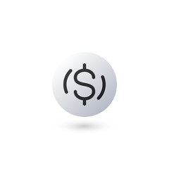 Dollar sign in white button. Stock Vector illustration isolated on white background