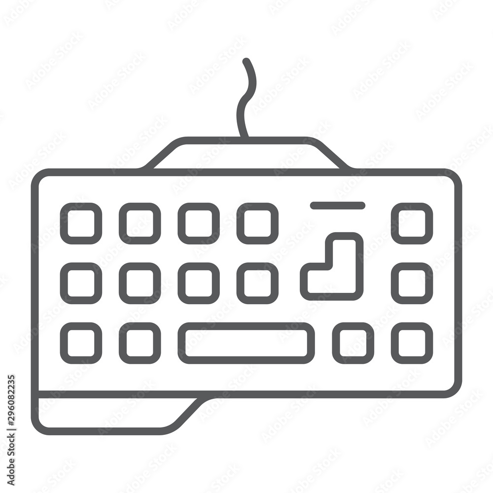 Poster gaming keyboard thin line icon, technology and device, keypad sign, vector graphics, a linear patter