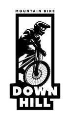 Mountain bike, downhill. Banner, t-shirt print design. Vector illustration.