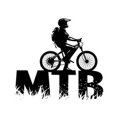 Silhouette of a cyclist on and the MTB letters. Vector illustration.