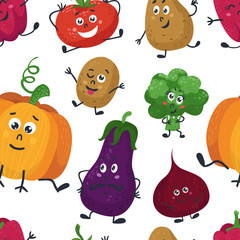 Seamless pattern with cute vegetables