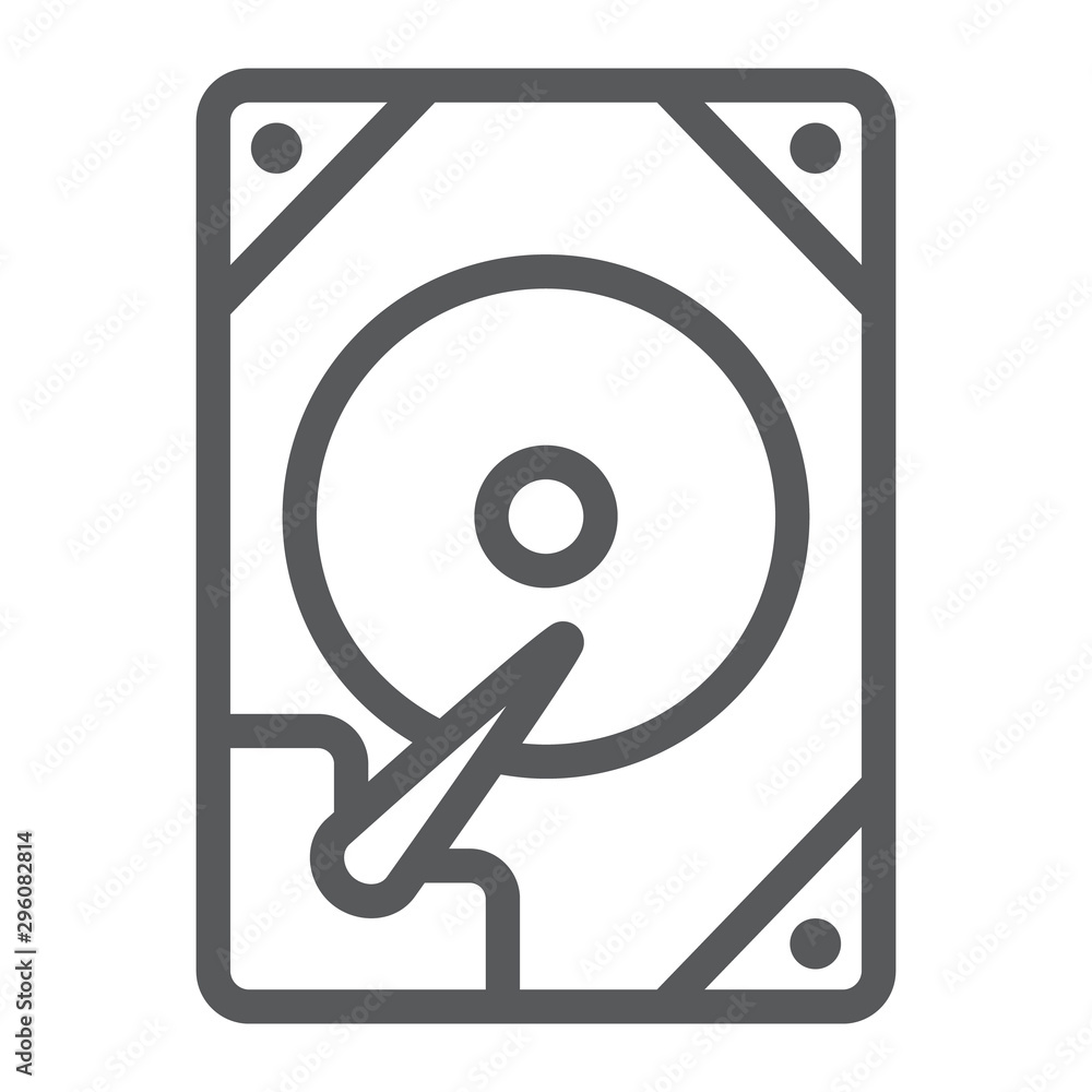 Poster hdd line icon, technology and device, hard drive disk sign, vector graphics, a linear pattern on a w