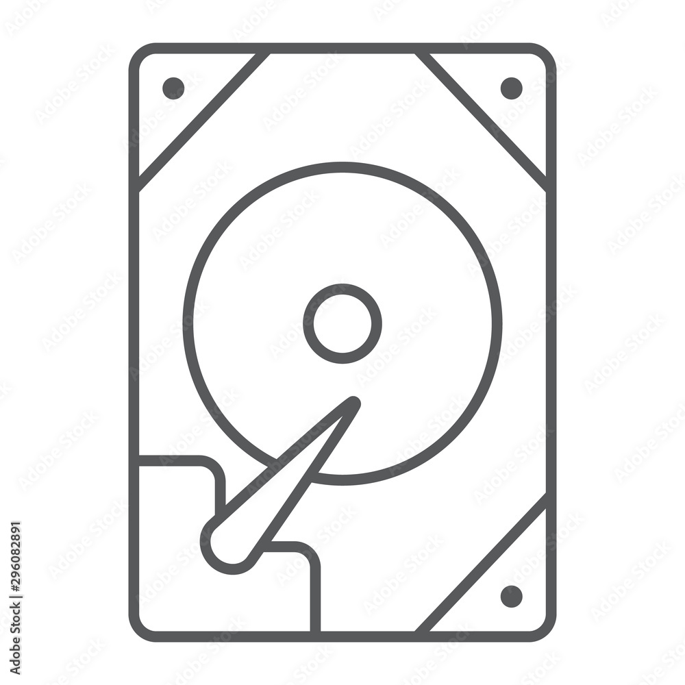 Poster hdd thin line icon, technology and device, hard drive disk sign, vector graphics, a linear pattern o