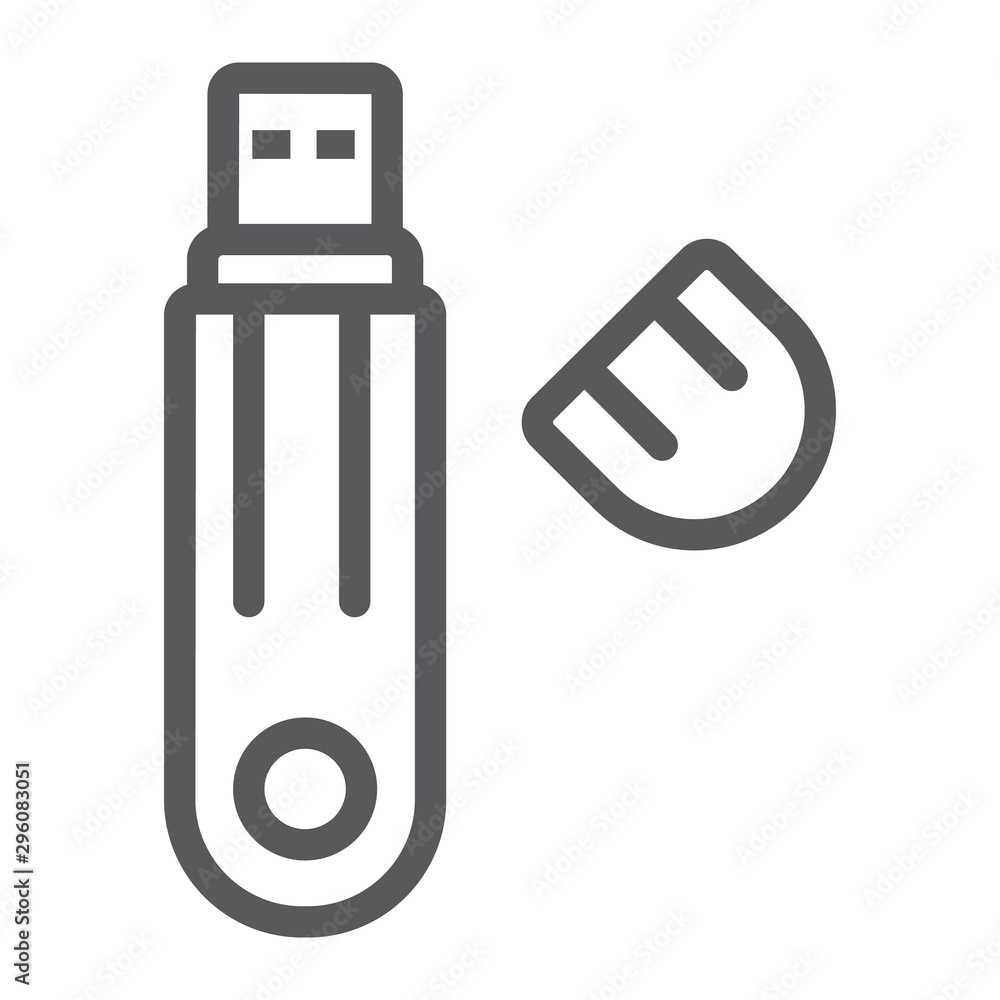 Poster flash drive line icon, technology and device, usb storage sign, vector graphics, a linear pattern on