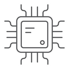 Cpu thin line icon, technology and device, chip sign, vector graphics, a linear pattern on a white background.