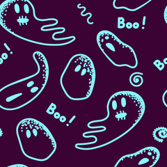 Vector seamless pattern with spooks, ghosts seamless pattern for Halloween. Good for wrapping paper, textile.