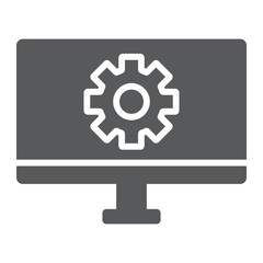 Computer settings glyph icon, technology and equipment, monitor with gear sign, vector graphics, a solid pattern on a white background.