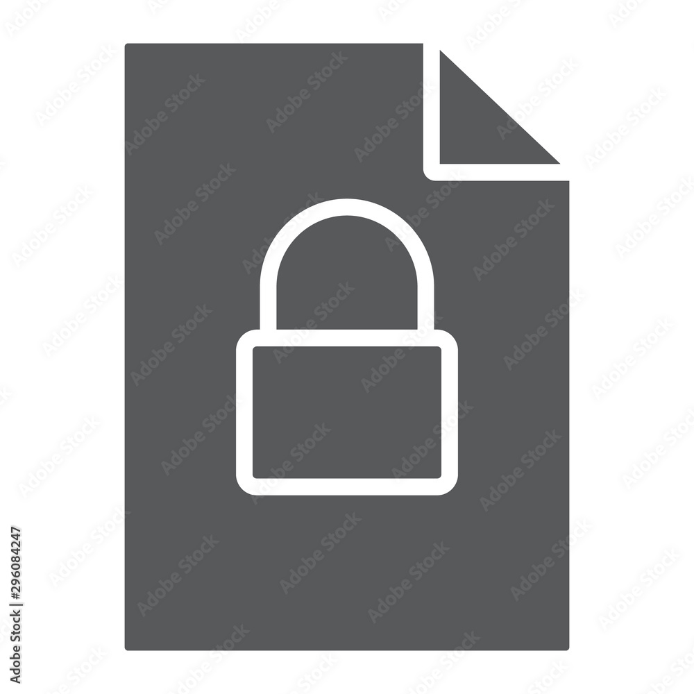 Poster locked file glyph icon, document and computer, file with padlock sign, vector graphics, a solid patt