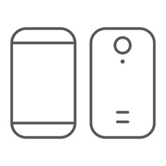 Smartphone thin line icon, device and phone, mobile phone sign, vector graphics, a linear pattern on a white background.