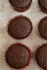 Homemade dark chocolate cupcakes, selective focus