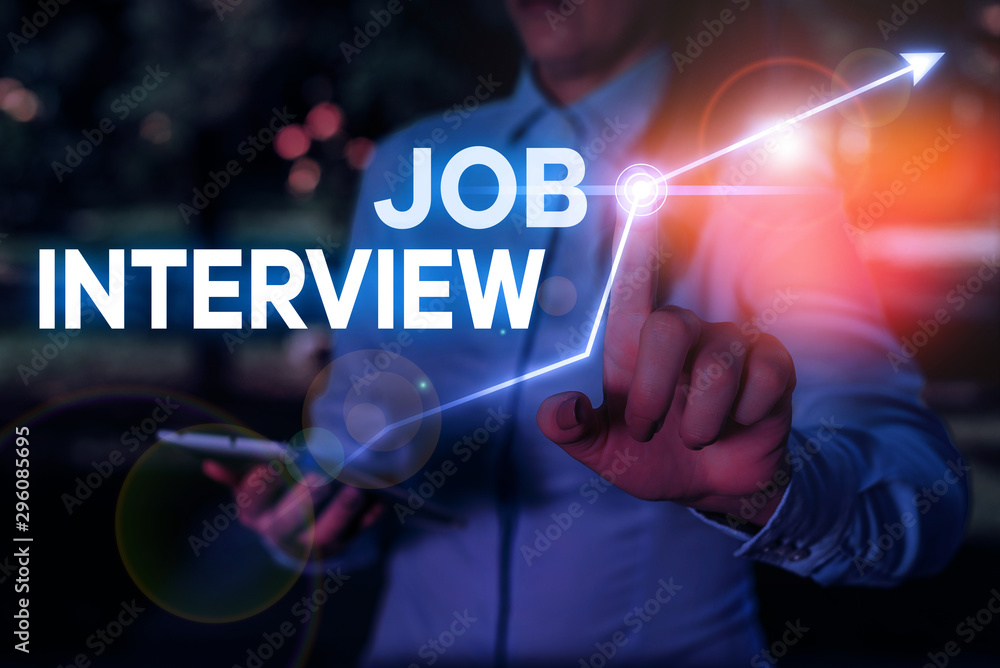 Aufkleber conceptual hand writing showing job interview. concept meaning assessment questions answers hiring e