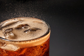 Fizz sparkling Cola water Refreshing bubbly Soda Pop with Ice Cubes. Cold soft drink cola...