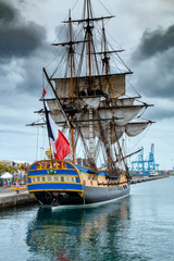 old warship on the pier of las palmas city