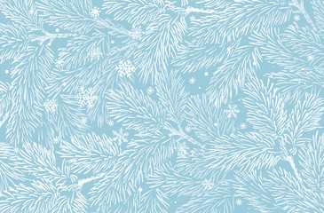 Winter holidays background with pine branches and snowflakes. Winter card design. - 296089841