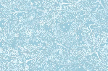 Poster Winter holidays background with pine branches and snowflakes. Winter card design. © elinka_art