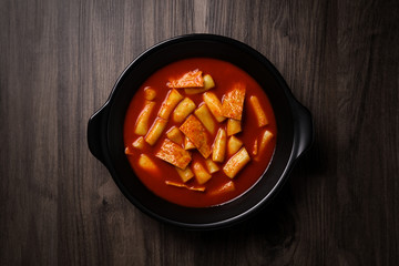 Delicious spicy tteokbokki in Korea. Korean traditional food.