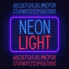 Neon red and blue fonts. Two glowing, contrasting alphabet for design.