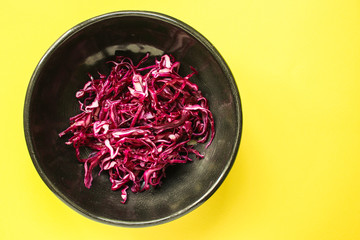 red cabbage, raw vegetables healthy salad (coleslaw, delicious snack or blue cabbage) menu concept. food background. copy space. Top view