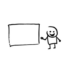 Cartoon style hand drawn character showing his plan on a board.