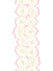 Vertical seamless pattern with gold outlined succulents on pink silhouette