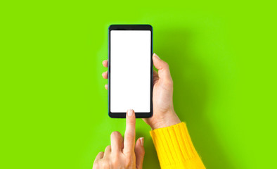 Female hand holding smartphone with blank screen