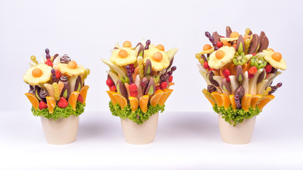 Fresh fruit bucket basket healthy lifestyle present with chocolate