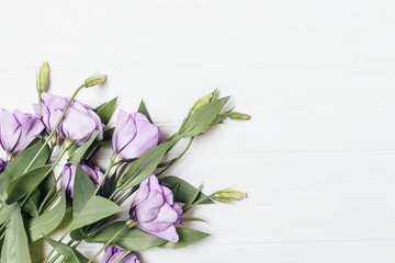 Bouquet of fresh purple eustoma flowers