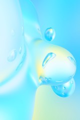 Flowing cool blue bubbles, lights and shades fantastic background with realistic 3d render illustration.