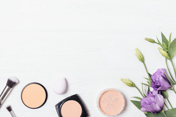 Flat lay border cosmetic products for even complexion