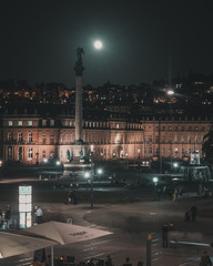 Full moon over castle Stuttgart night photography, photographed from castle square
