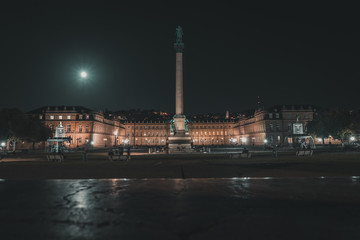 Full moon over castle Stuttgart night photography, photographed from castle square