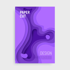 Paper cut banner set with 3D slime abstract background and purple waves layers. Abstract layout design for brochure and flyer. Paper art vector illustration